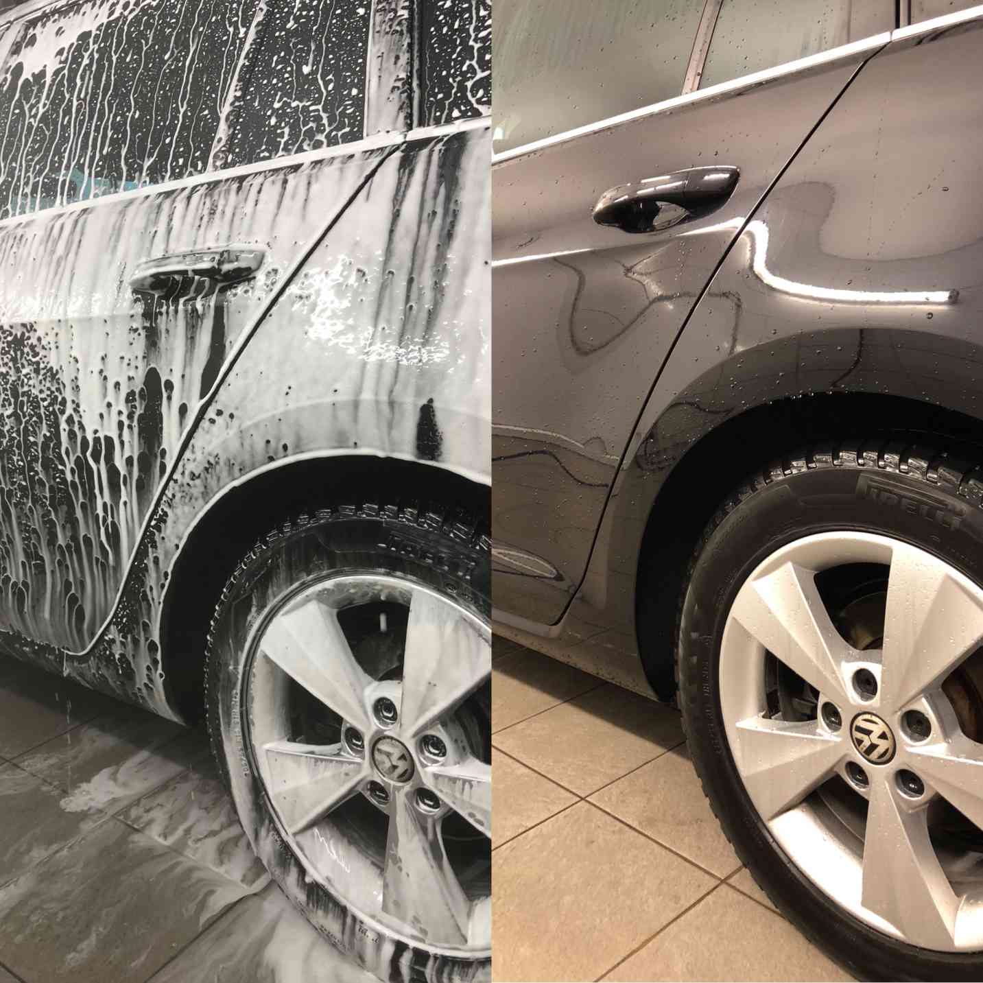 Tekutý vosk na auto NERTA před a po aplikaci