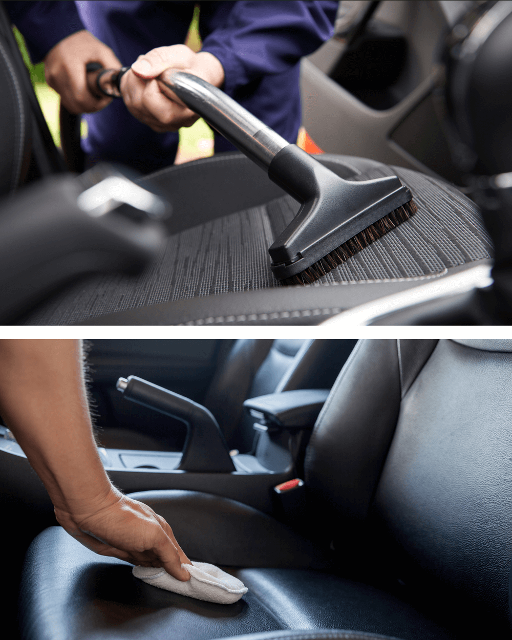 Vysávání kožených sedaček v autě a čištění kožených sedaček mikroutěrkou